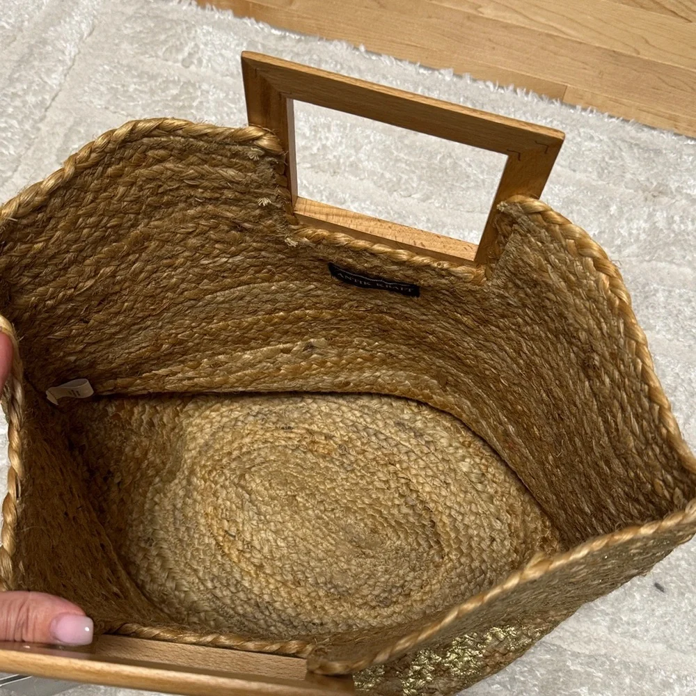 Antik Kraft Gold Woven Tote with Wooden Square Handles